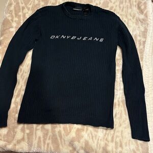 DKNY Navy Blue  Ribbed Crewneck Sweater
